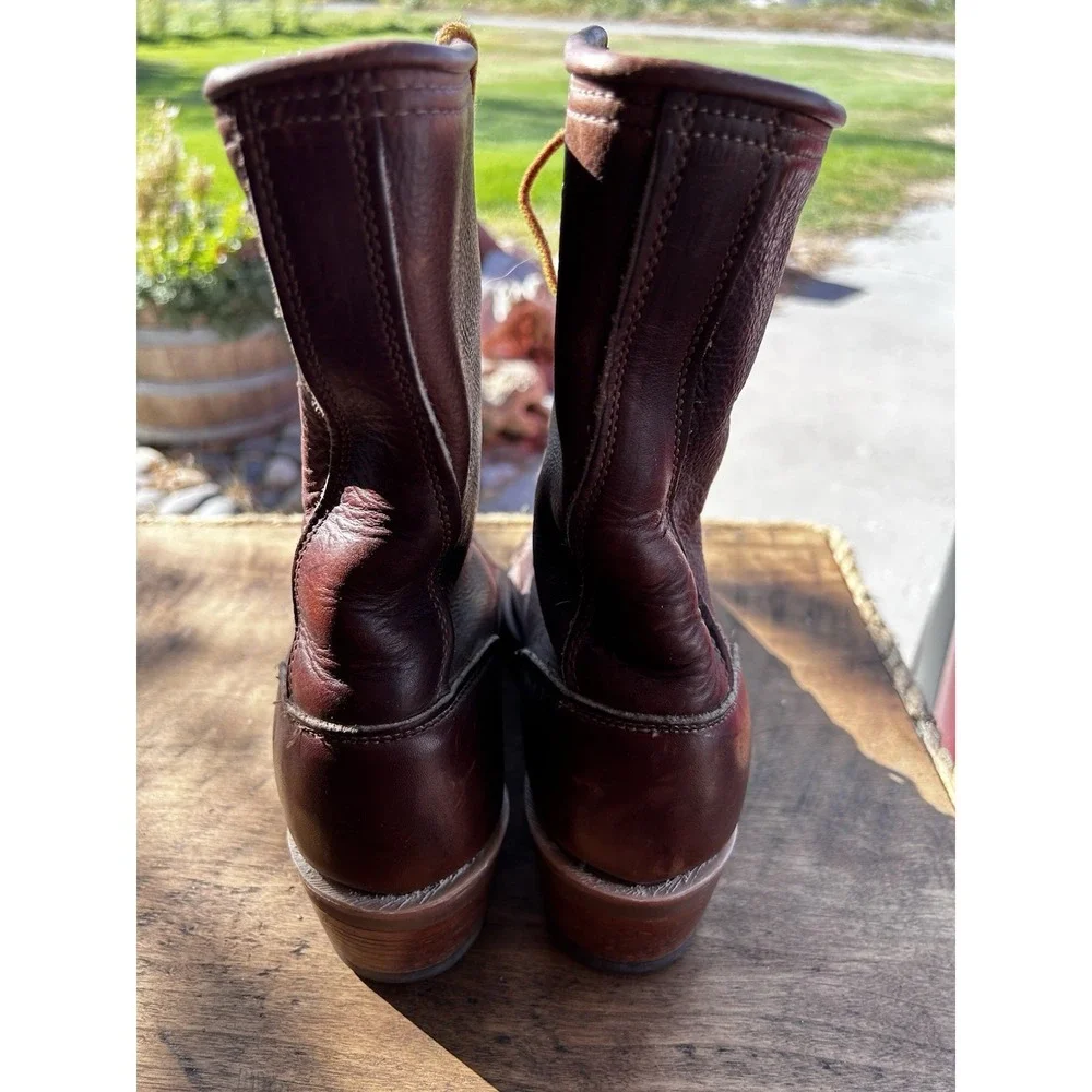 Vintage C Bar H Boot King Packer Boots Mens 7 D Brown Leather Lace Up Kiltie